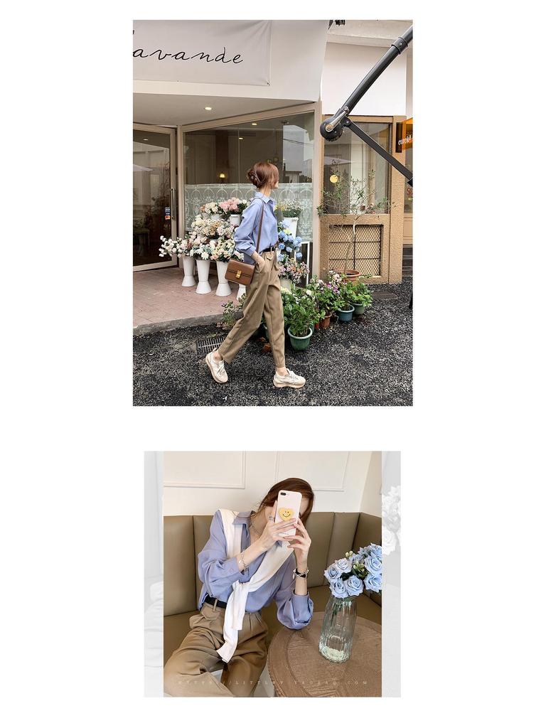 Spring Korean Style Solid Color Long Sleeve Overlap Shirt for Women