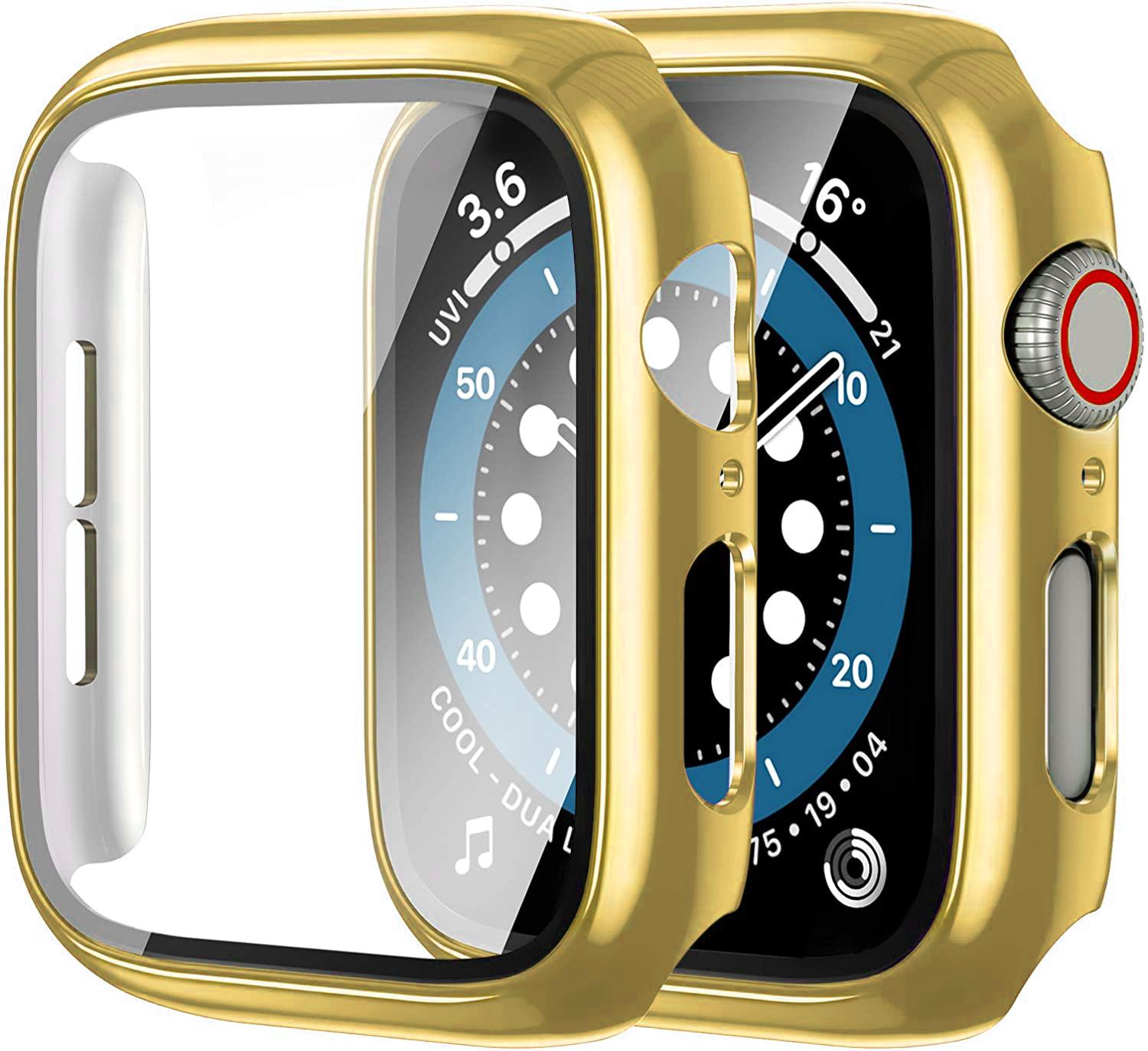 

Glass+cover For Apple Watch 9 Case 45mm 41mm 44mm 40mm 42mm 38mm Accessories Plated Screen Protector iWatch series 6 5 3 se 7 8 44mm series 654 SE золотой