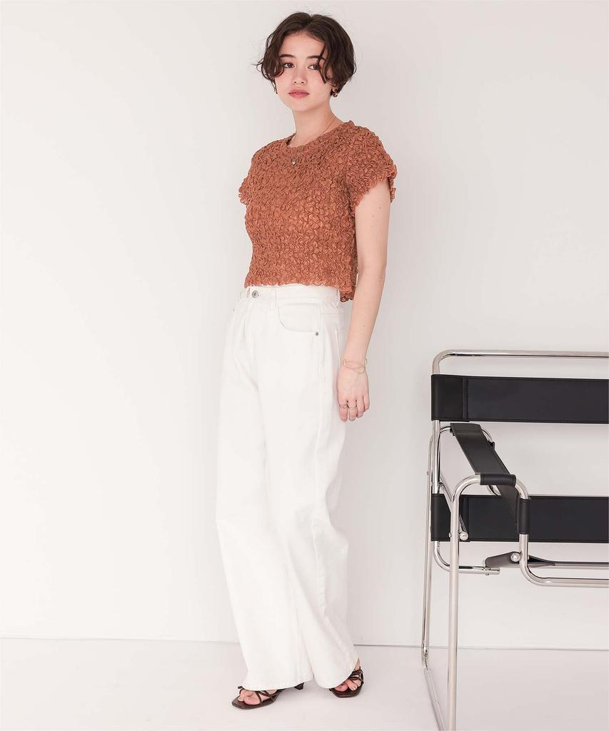 Titibait Pokopoko Shirred Sheer Top AFXP4324 Free Size Brown Women's