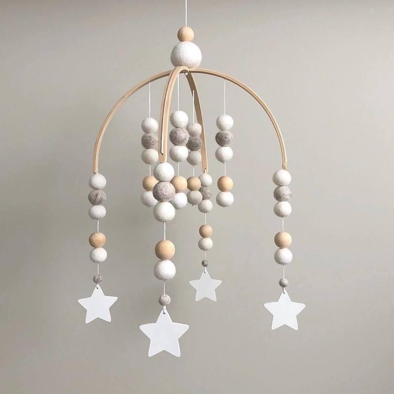 Nordic Wind Hair Ball Wooden Beads Wind Chimes Bed Bell Children's Room Decoration Model Room Children's Clothing Shop Shooting Props