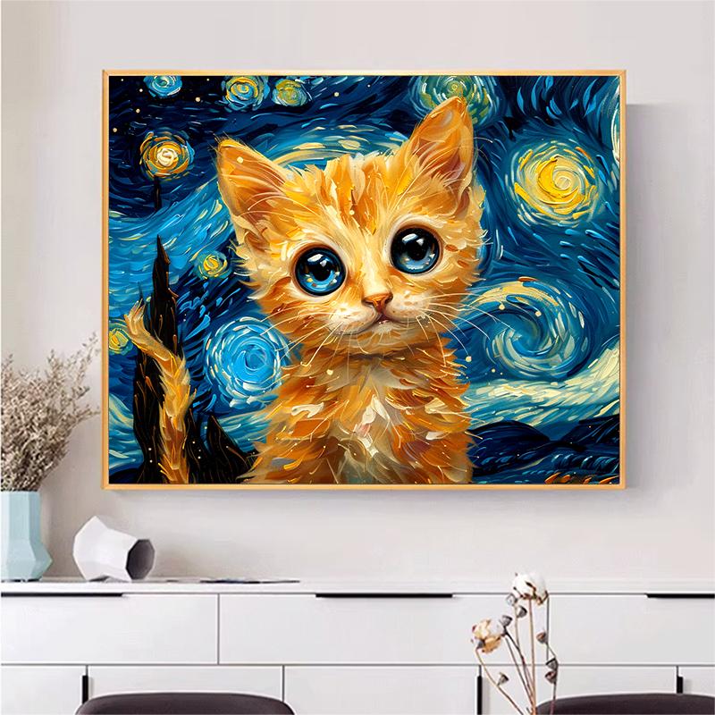 5d DIY Diamond Painting Cross Stitch Abstract Starry Sky Cat Diamond Embroidery Mosaic Full Round Drill Home Decor Crafts