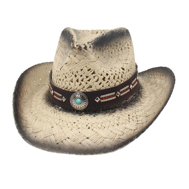 

Cross-Border Western Cowboy Hat New Crimped Jazz Hat Top Hat Women European And American Style Summer Big Brim Straw Hat Wholesale one size [spray painted straw hat]