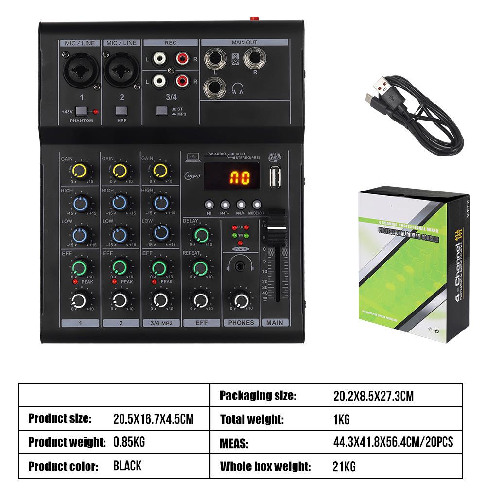 Kompakter 4/6-Kanal Bluetooth Soundkartenmischer für professionelle Bühne und Live-Übertragungen