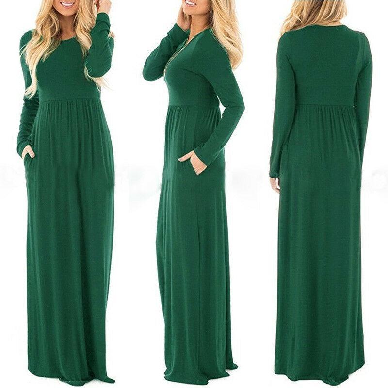Elegant Women's Casual Long Maxi Dress With Long Sleeves For Evening Parties