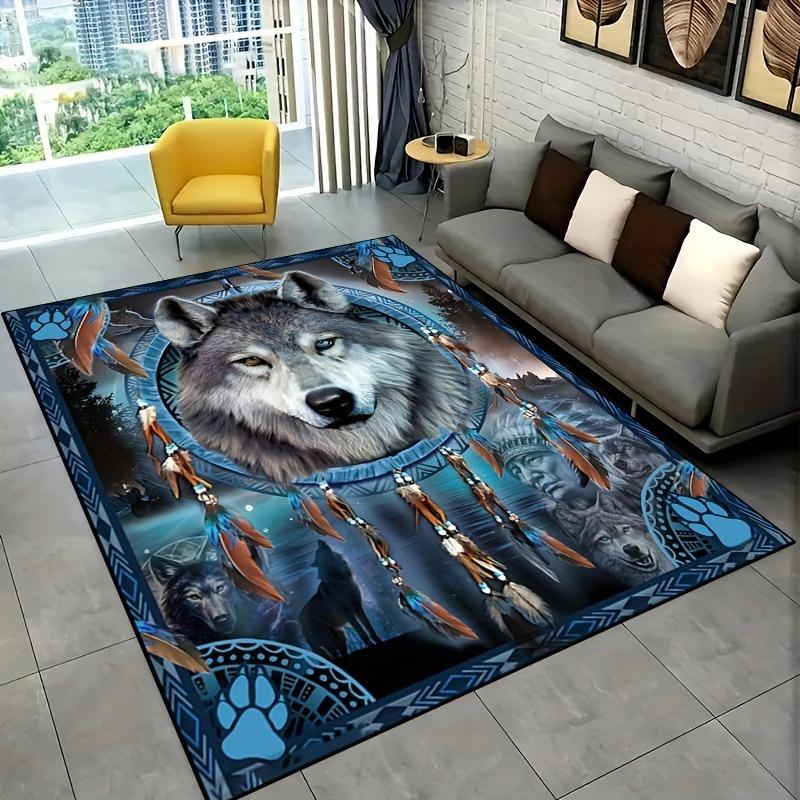 Elegant Wolf Dream Catcher Pattern Rug Anti Slip Kitchen Carpet for Kitchen Living Room Bedroom Mat Washable Area Flannel Rugs