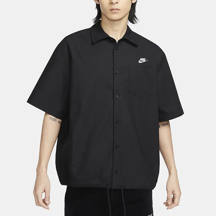 Nike Klubb Ensfarget Enkeltspent Justerbar Kant Knappelukking Kortermet Skjorte Herre Topper Svart FN3903-010