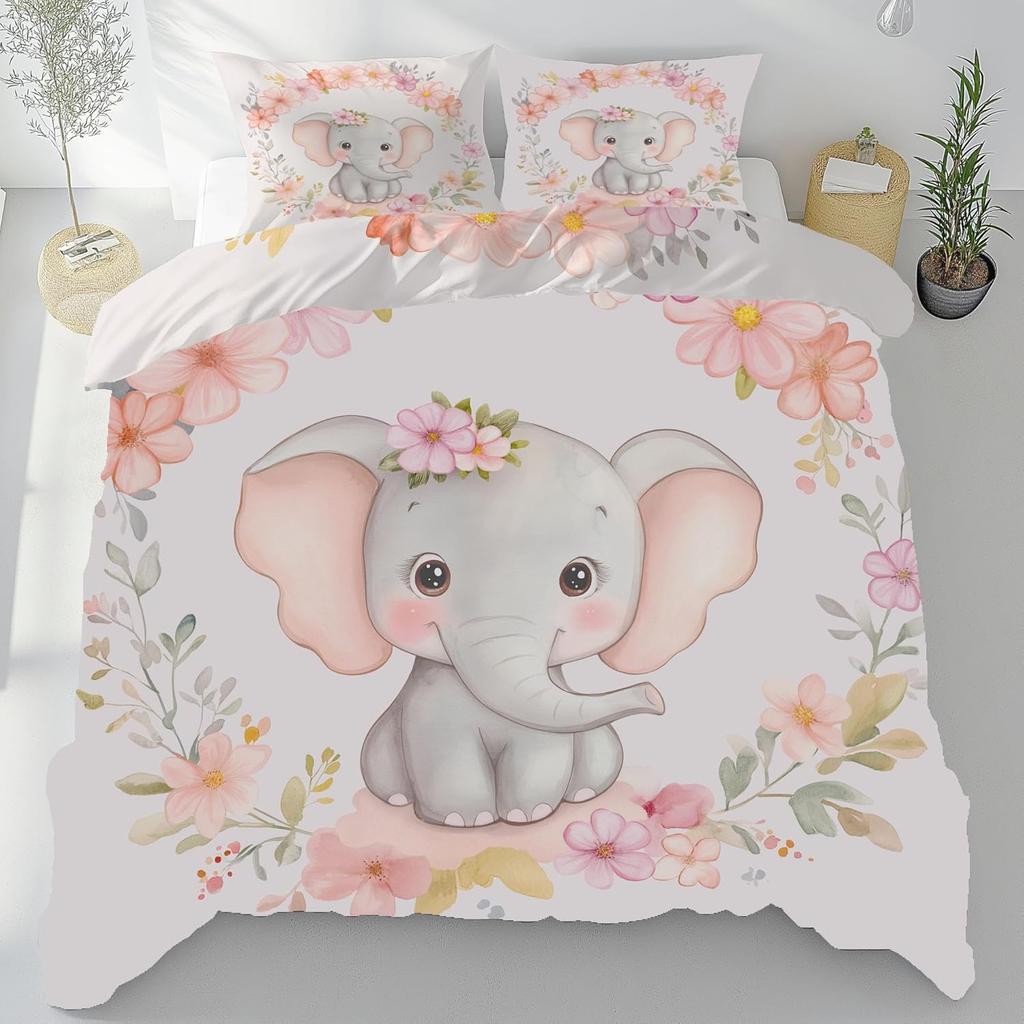 Animal Elephant 3D Print Pattern 2 Piece Bedding Set with Pillowcase All Season Quilt Duvet Cover with Zipper for Kids Adults
