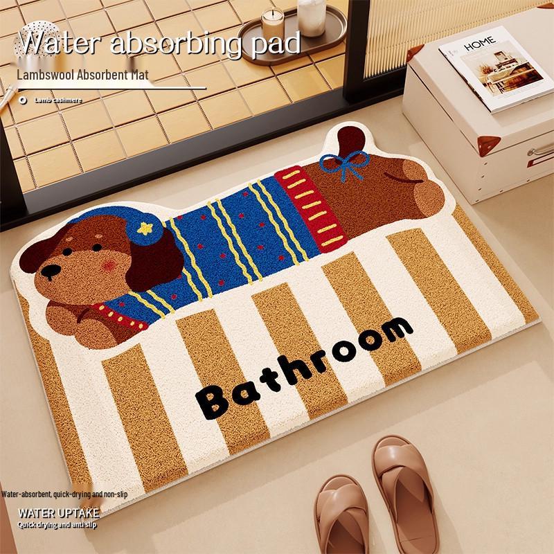 Cartoon Puppy Imitation Cashmere Floor Mat: Absorbent, Insulating Door Mat for Shower Room