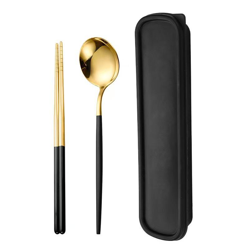 410 Stainless Steel Travel Cutlery Set: Fork, Spoon & Chopsticks In Gift Box. Perfect for Students!