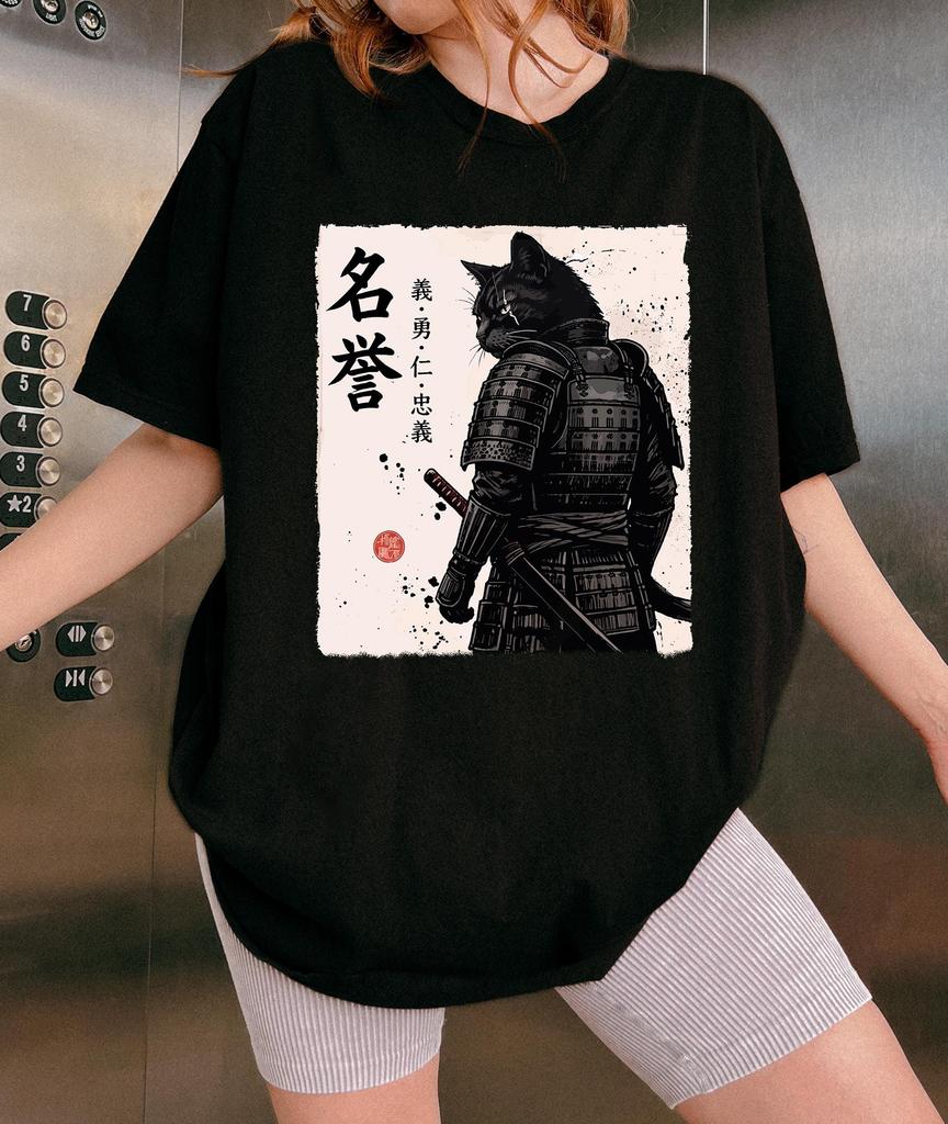 Cat Samurai T-Shirt, Samurai Cat Lover Shirt, Retro Warrior Tee