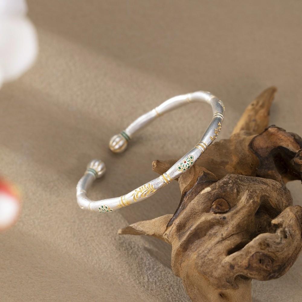 Solid Slub Pumpkin Opening Bangles Ethnic Style Open Cuff Bracelet  Banquet Jewelry