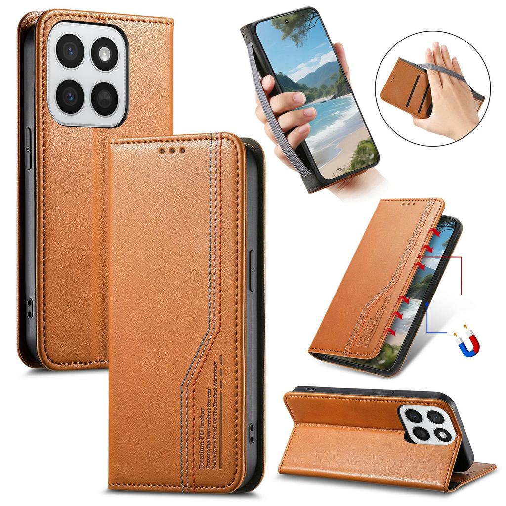 Phone Case For Honor 400 Smart 5G/400 Smart 4G/X7d 4G/X7d 5G Wallet Tri-Color Stitching Leather Phone Cover with Elastic Wristband