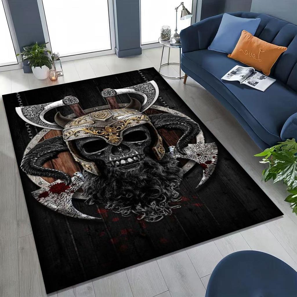 Nordic Viking Warrior Symbol Valhalla Valknut Rune Moto Rug for Bedroom Living Room Sofa Home Doormat Decor,Non-slip Floor Mat