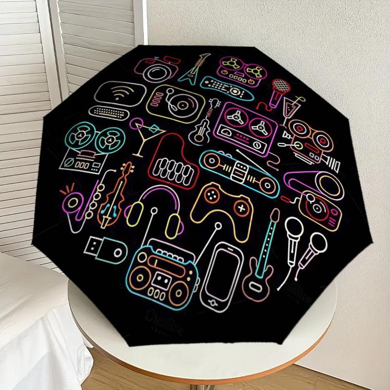 

1pc Music and Technology Icons Umbrella with Plastic Handle,Suitable for All Seasons Home Travel Outdoor UmbrellaDD1712