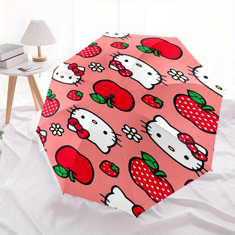 Hello Kitty,Apples Automatic Folding Umbrella-Simple 8-Rib Design, Bright Cartoon Pattern, Durable Iron Frame, Suitable For Travel, Outdoor,