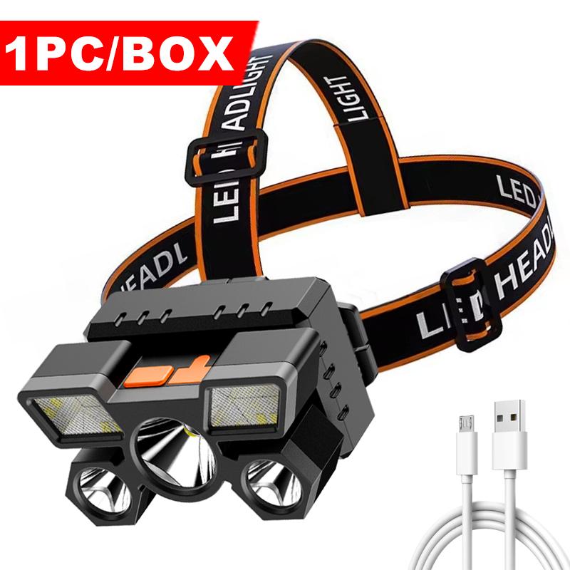 

Светодиодный пятиголовый фонарь, мощный свет, супер яркий, перезаряжаемый, рыболовный фонарь с большим радиусом действия, налобный фонарь для шахты чёрный