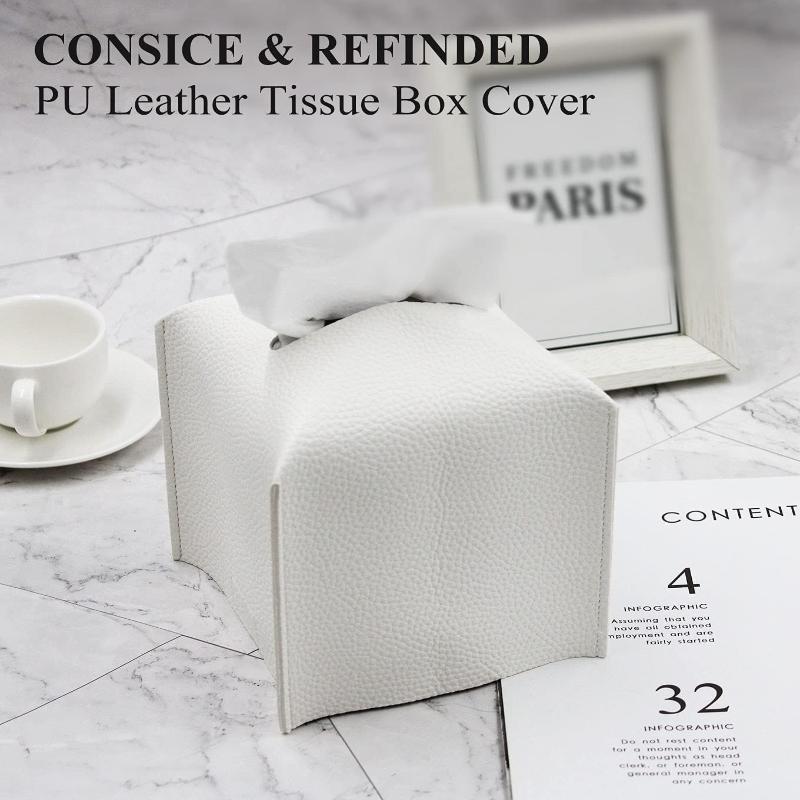 Square PU Leather Tissue Box Holder Modern Decorative Waterproof Organizer for Home End Table Office Countertop Car RV