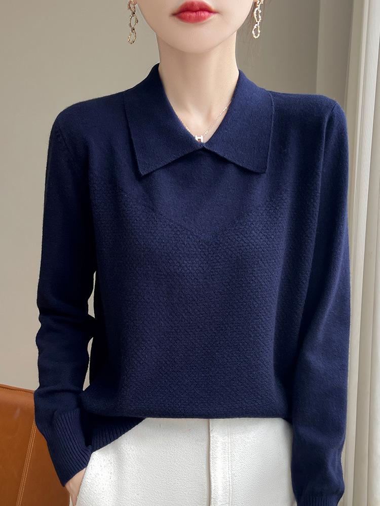 2024 Autumn Women's Korean Style Lapel Knit Sweater - Versatile Slim Fit