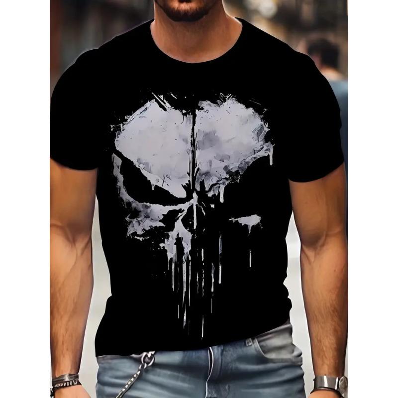 Large Men's Skull Pattern 3D Printed Men's Round Neck Short Sleeved T-shirt Summer Fashion T-shirt Casual and Comfortable Versatile Top