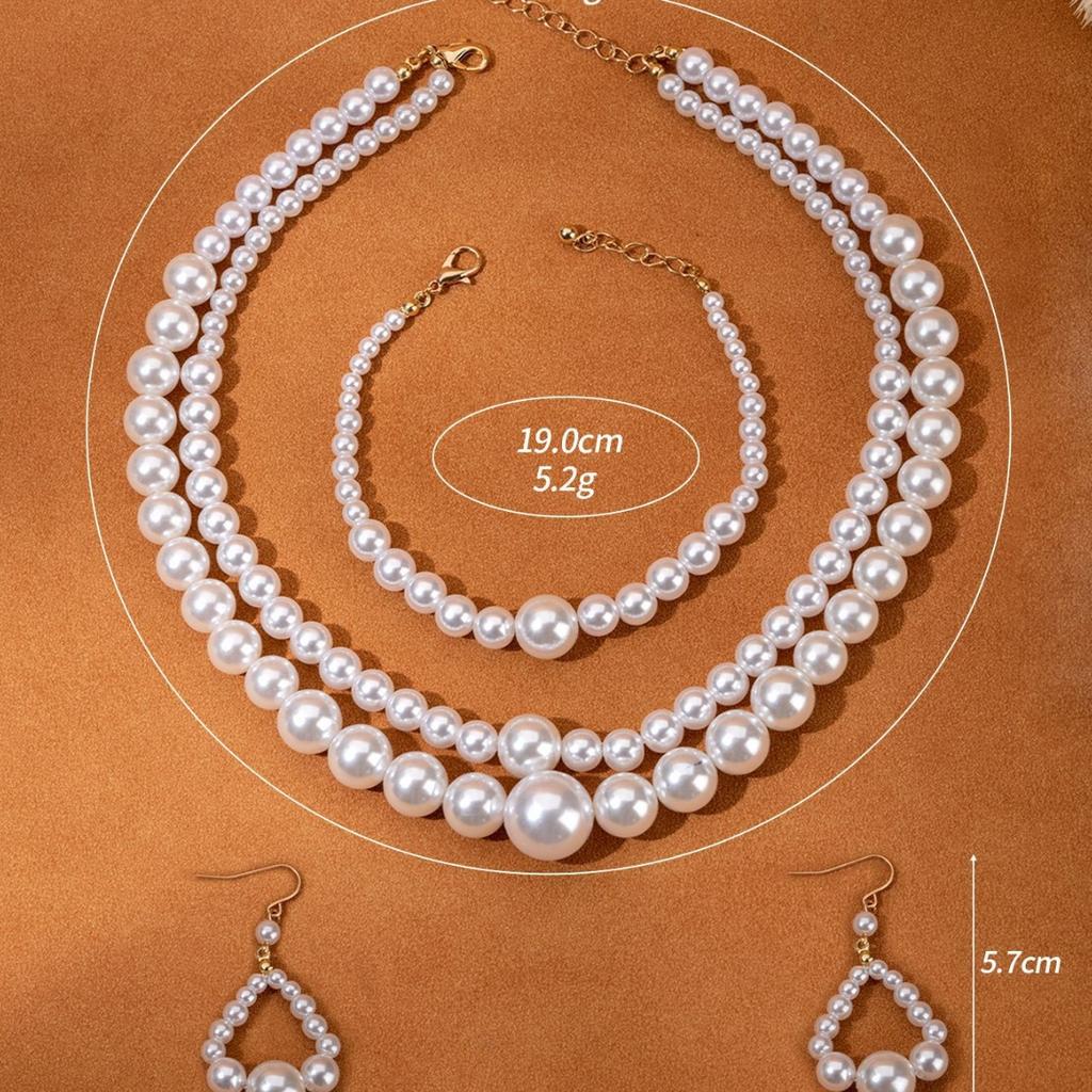 Elegant Celebrity Temperament Pearl Double Necklace Bracelet Earrings Pendant Light Luxury Versatile Jewelry