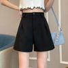 2024 Autumn/Winter Plus Size High Waist Woolen Wide Leg Shorts for Women - Black Casual Slimming Booty Shorts