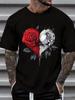 Red And Gray Rose Heart Design T-Shirt For Men Casual Streetwear Fashion Graphic Tee With Bold Floral Artwork Unisex Top For Eve