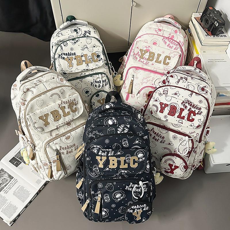 Printed Student Schoolbag Men's Large Capacity Travel Backpack Women's Campus Backpack with Coin Purse
