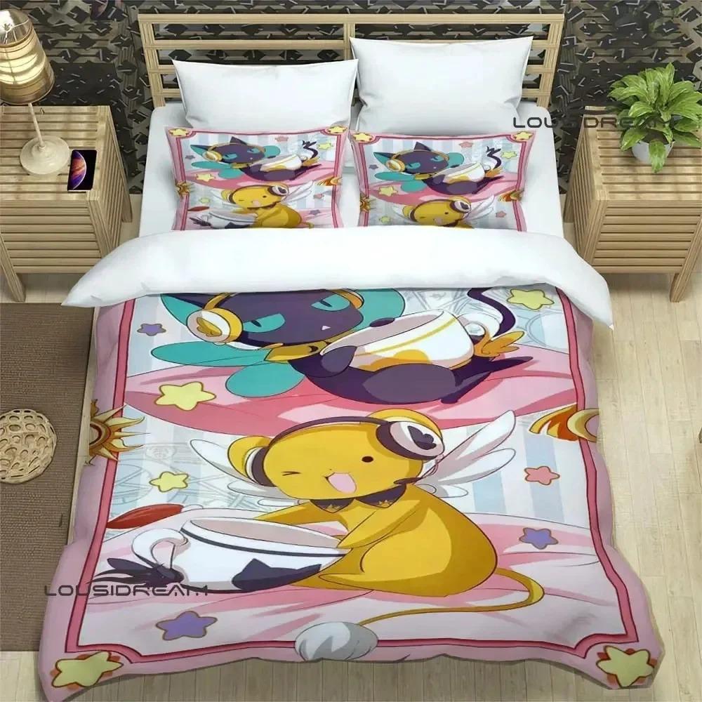 Druk 3D Zestaw pościeli Anime Card Captor Sakura Miękny nowoczesny narzuta na łóżko do sypialni Wygodna poszewka na kołdrę Poszewka na kołdrę i poszewka na poduszkę
