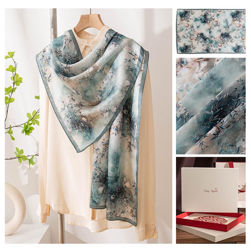 Mulberry silk summer thin long shawl scarf soft and warm versatile silk silk scarf yarn cross-border 55*170cm