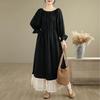 New French Style Oversize Off The Shoulder Dress Patchwork Lace Sweet One Neckline Slim and Long Look