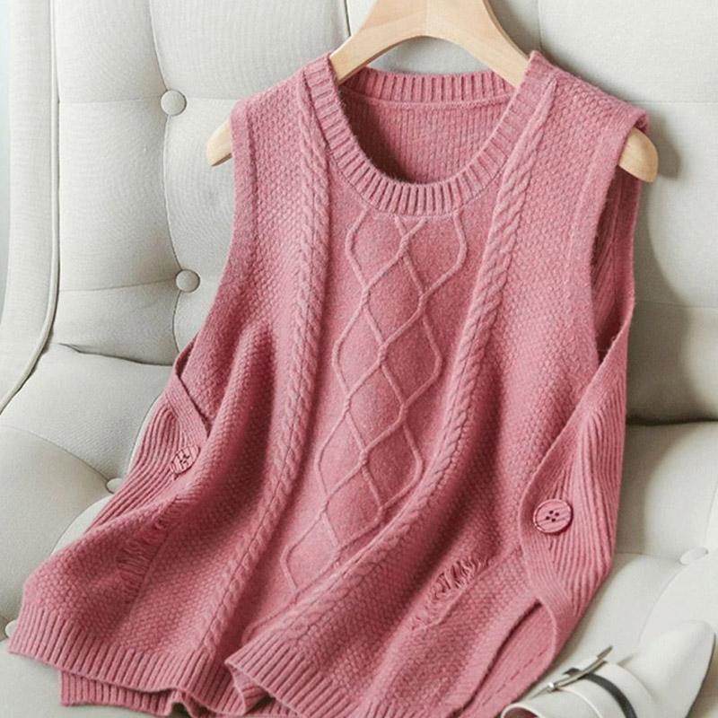 

Жилет для женщин Хлопок Осень Зима Топы без рукавов Вязаный жилет свитер Оверсайз Утолщенный Повседневный V-образный вырез Жилет XL