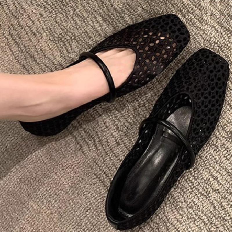 

Comfort Mesh Hollow Mary Jane Shoes Women Summer Round toe Soft Bottom Flats Elegant Party Ballet Shoes Pumps Ladies 40 чорний