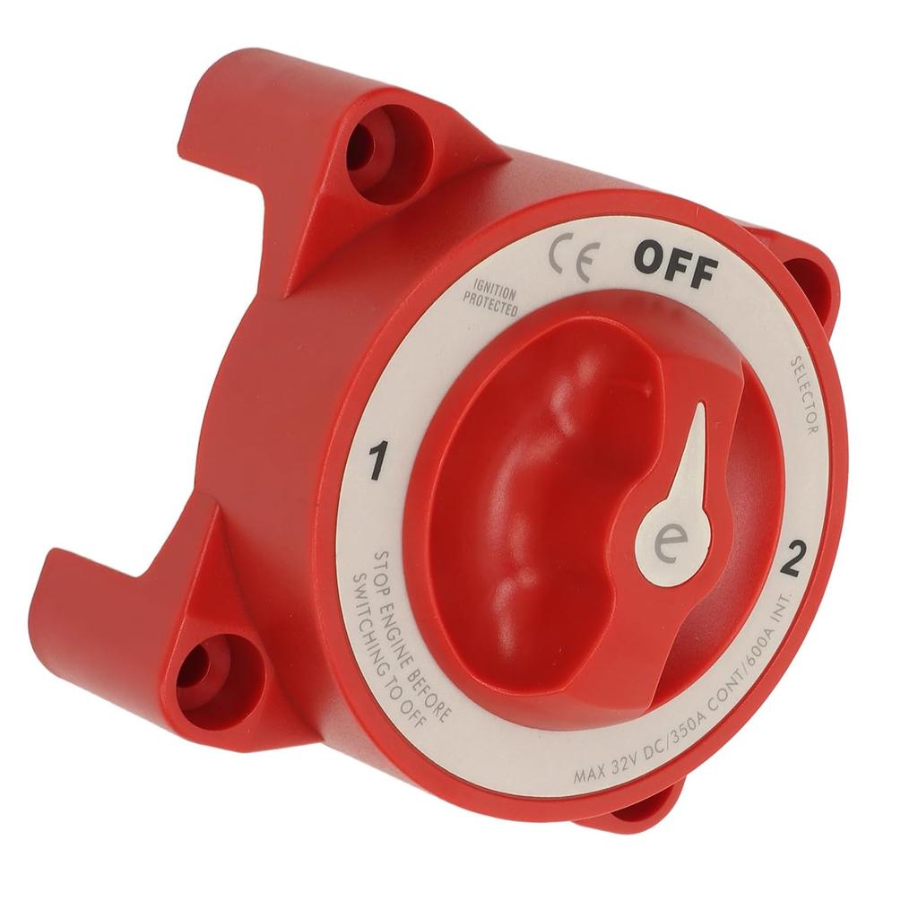 Battery Disconnect Switch, Heavy Duty Knob 350A 32V High Current Red Battery Selector Switch for Automotive Marine RV (11001)