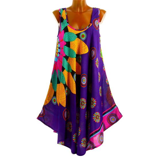 

Повсякденна літня жіноча вільна нерегулярна сукня з круглим вирізом без рукавів із соняшниковим принтом XL