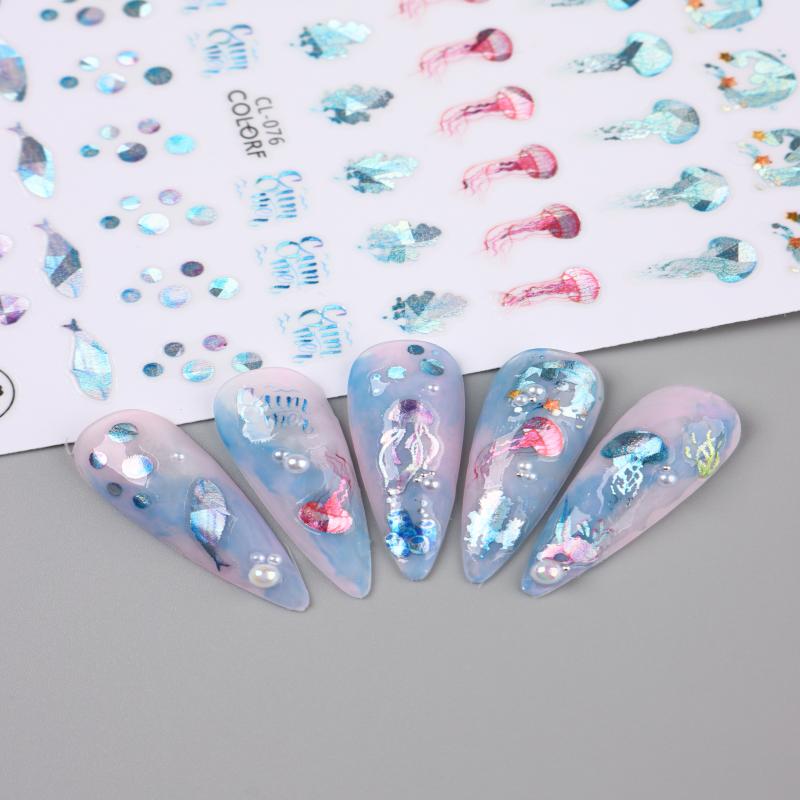 Embossed Jellyfish Jellyfish  Ocean Nail Art Sticker Self Adhesive Marine Starfish  Nail Decals Manicure Diy Supplies Nails Slid