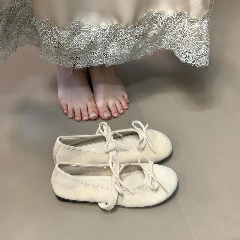 Evening wind flat-soled single shoes 2025 spring new ballet shoes French double bow Mary Jane early spring women's ladyshoes