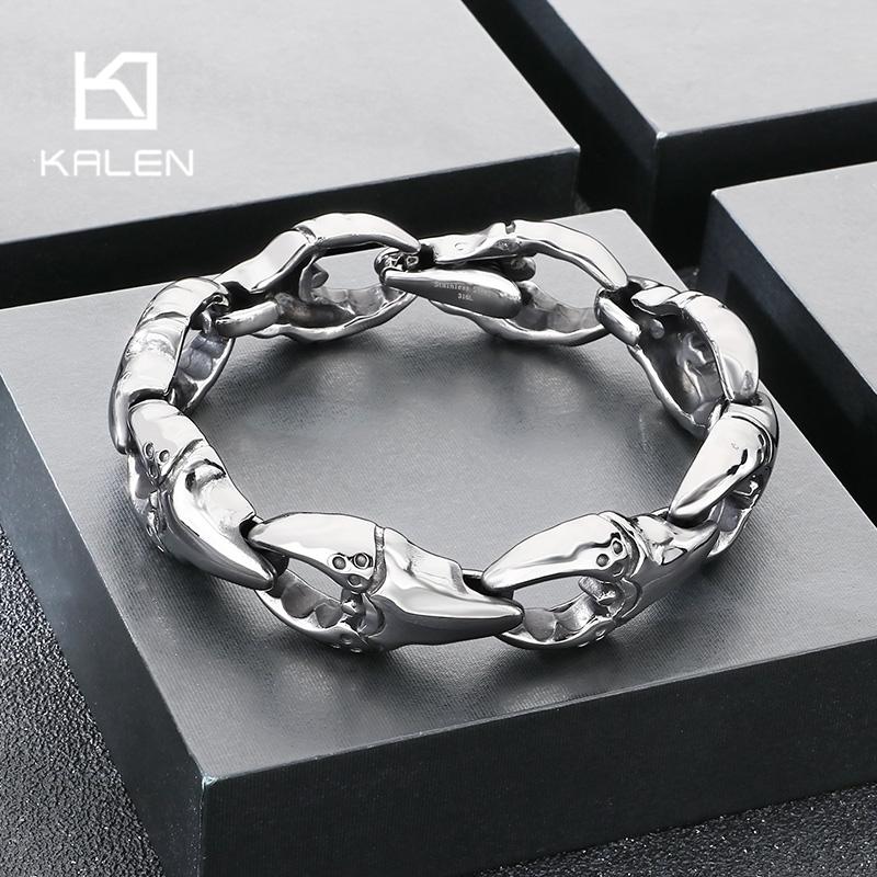 18mm Solid Stainless Steel Crab Claw Bracelet Men‘s Distinctive Polished Gold Color Jewelry Kpop Demon Hunter Accessories