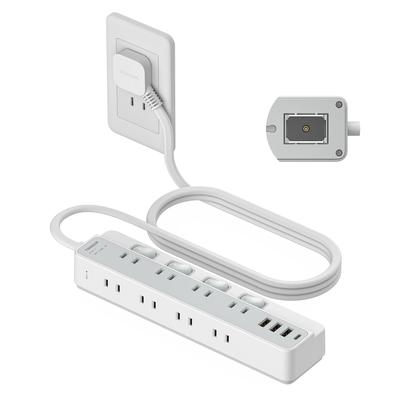 TESSAN Power Strip with Magnetic Extension Cord, 2m, Slim Plug, Multi-Outlet, USB Port, 8 AC Outlets (1 Type-C and 3 Type-A), 4 Individual Switches an