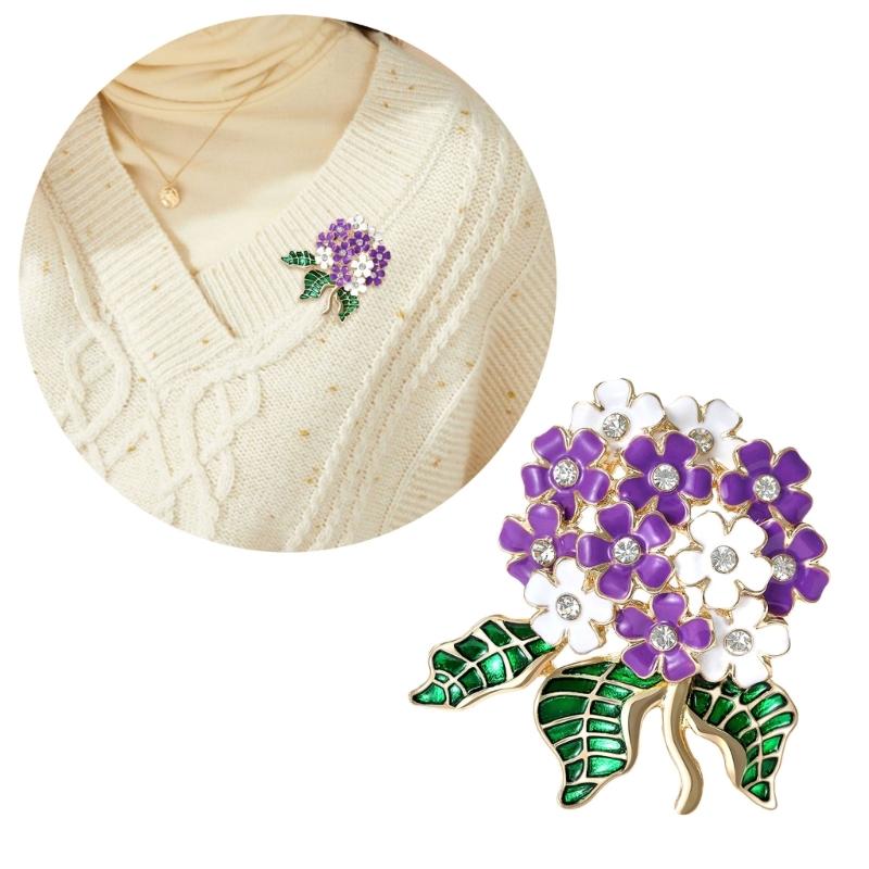 Elegant Hydrangea Enamel Flower Brooch For Women Alloy Jewelry Accessory Gift