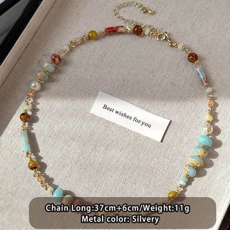 

Retro Natural Turquoise Pearl Bead Gold Color Chain Necklace 2026 Trendy Jewelry Luxury Collarbone Chain Accessories For Womens MULTI