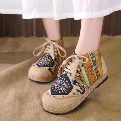 Tang Chen casual cânepă partea de jos botine scurte de damă toamnă și iarnă broderie talpă plată toc gros cizme simple bumbac și in pantofi de damă