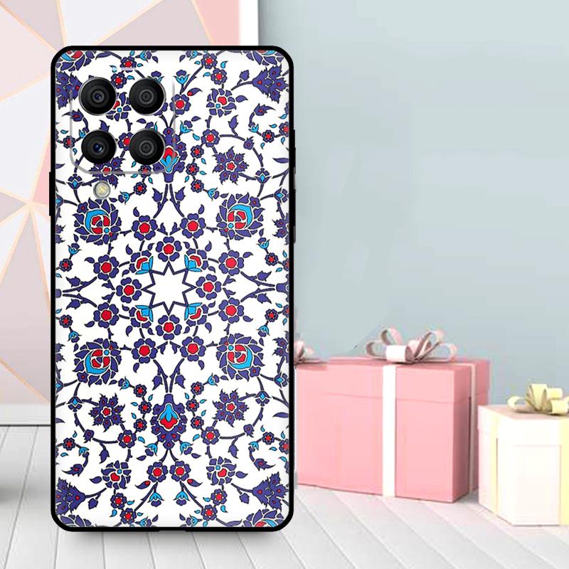 Square Turkish Flower Tiles Case For Samsung Galaxy M16 M31 M21 M13 M33 M53 M15 M35 M55 M36 M56 M12 M32 M52 M14 M34 M54