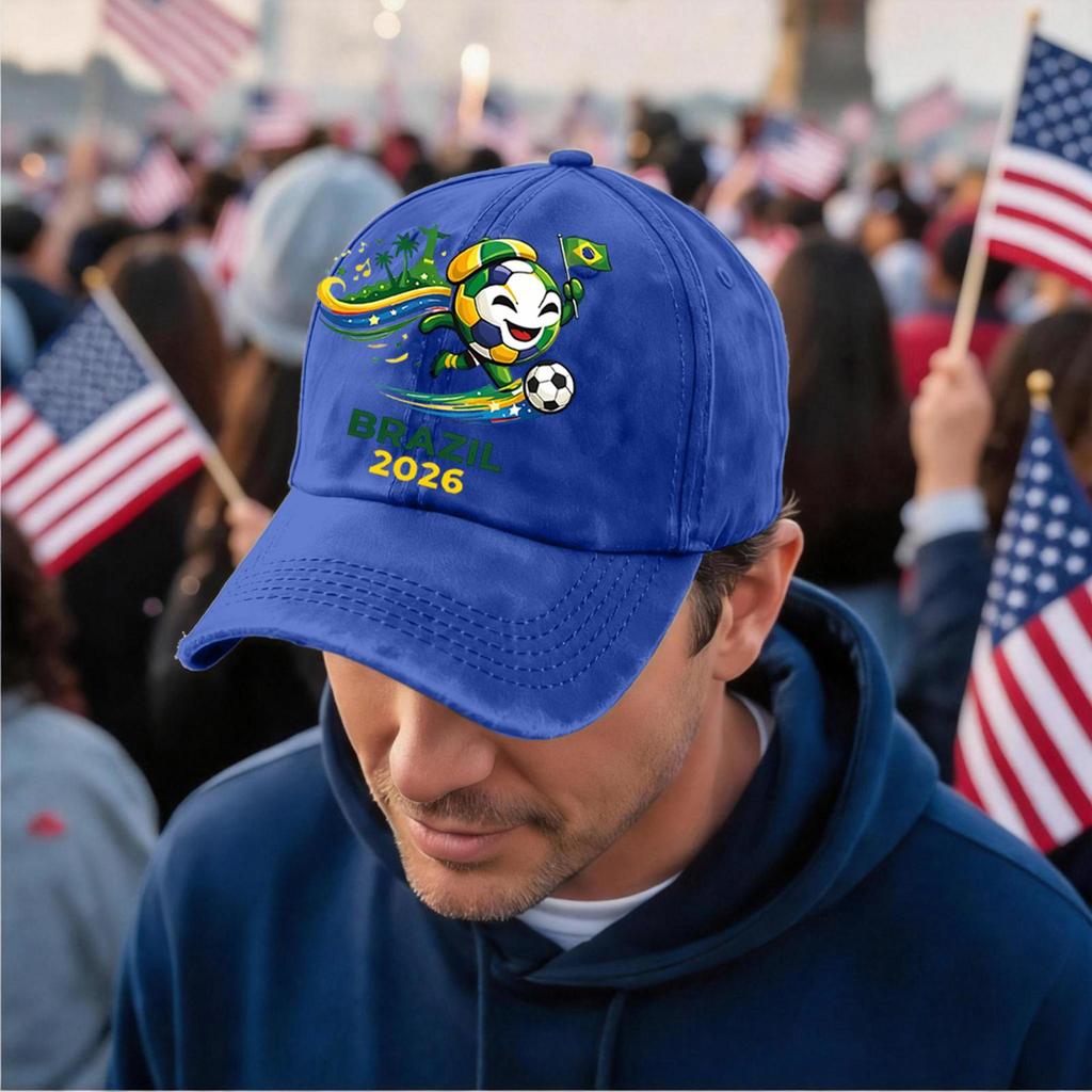 Unisex Vintage Washed Baseball Cap Soccer Fan Hat Embroidered Brazil 2026 Logo Adjustable Strap Back Supporter Headwear