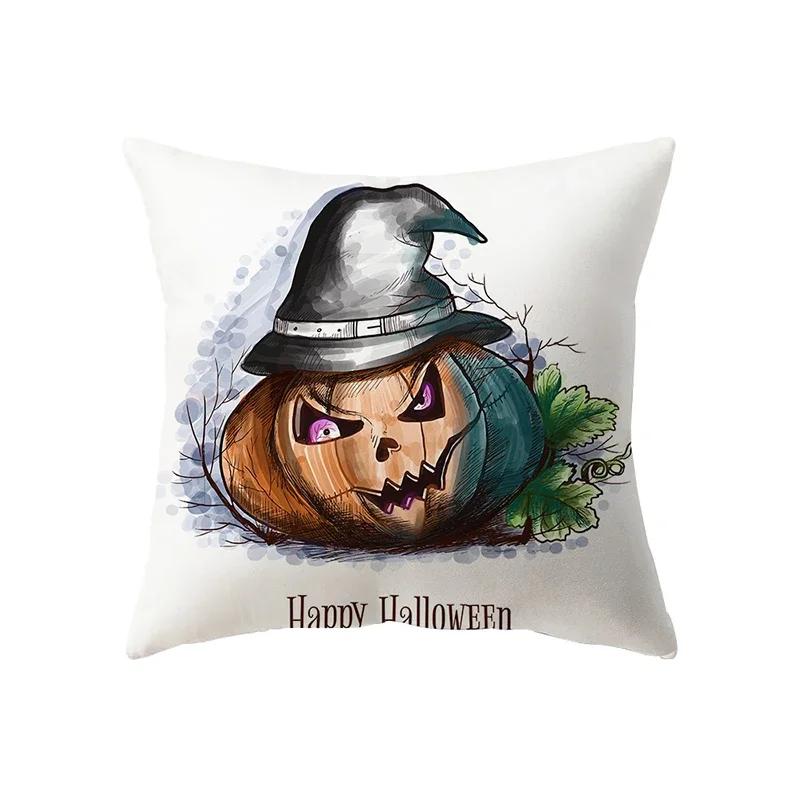 Halloween Theme Horror Pumpkin Bat Print Pattern Cushion Cover Home Living Room Sofa Decoration Polyester Pillow
