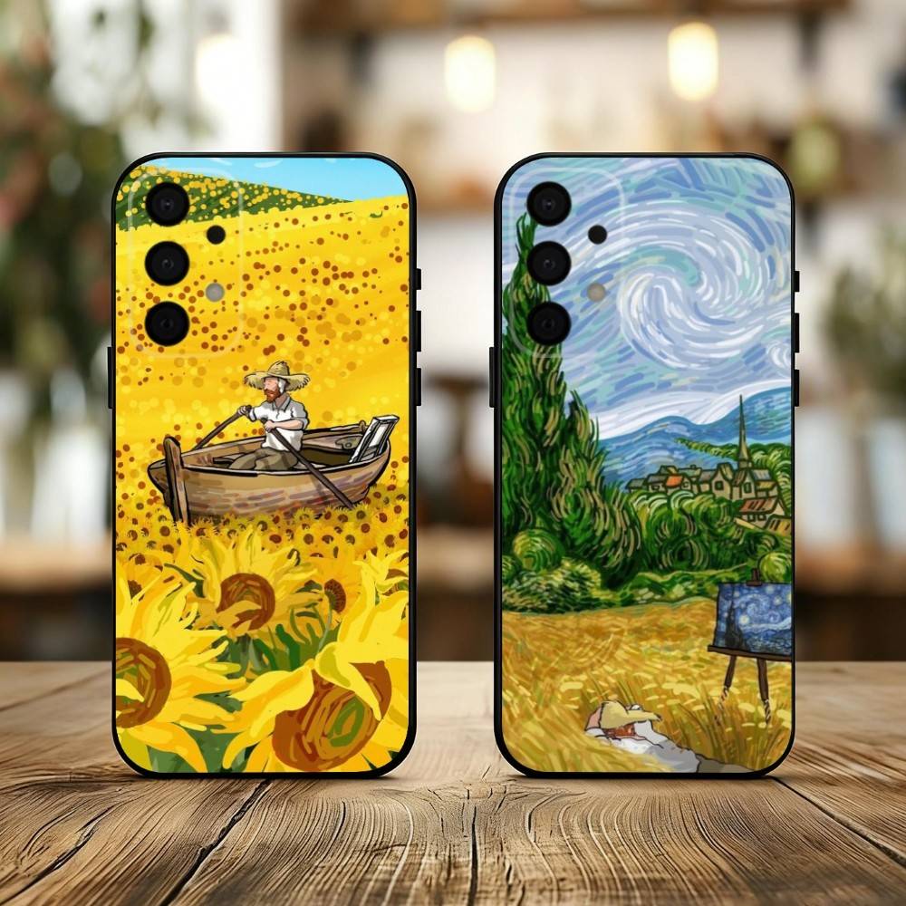 V-Van G-Gogh S-Starry Sunflowers Phone Case For Samsung Galaxy A73,A72,A71,A70,A53,A52,A51,Others Soft Black Cover