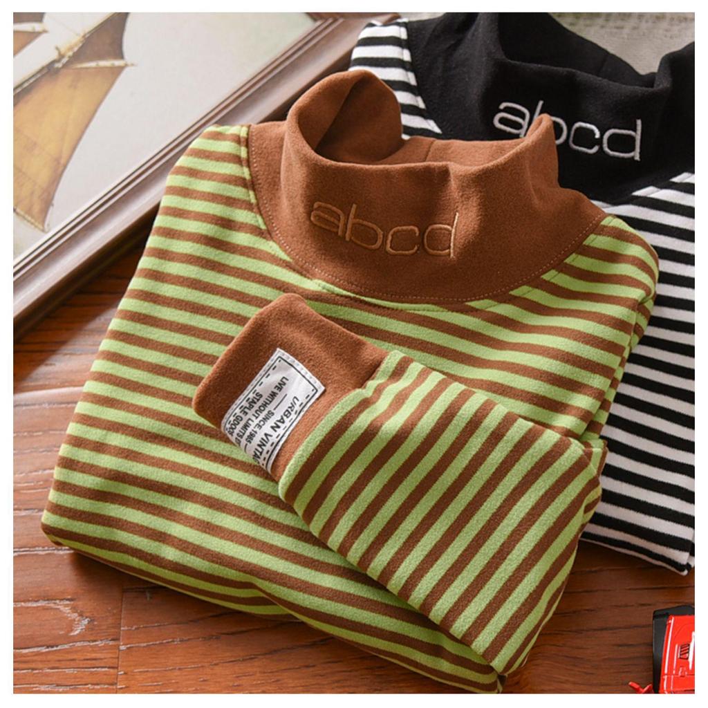 2023 Boys' Half Turtleneck Striped Tops: Warm and Stylish Autumn/Winter Shirts for Kids