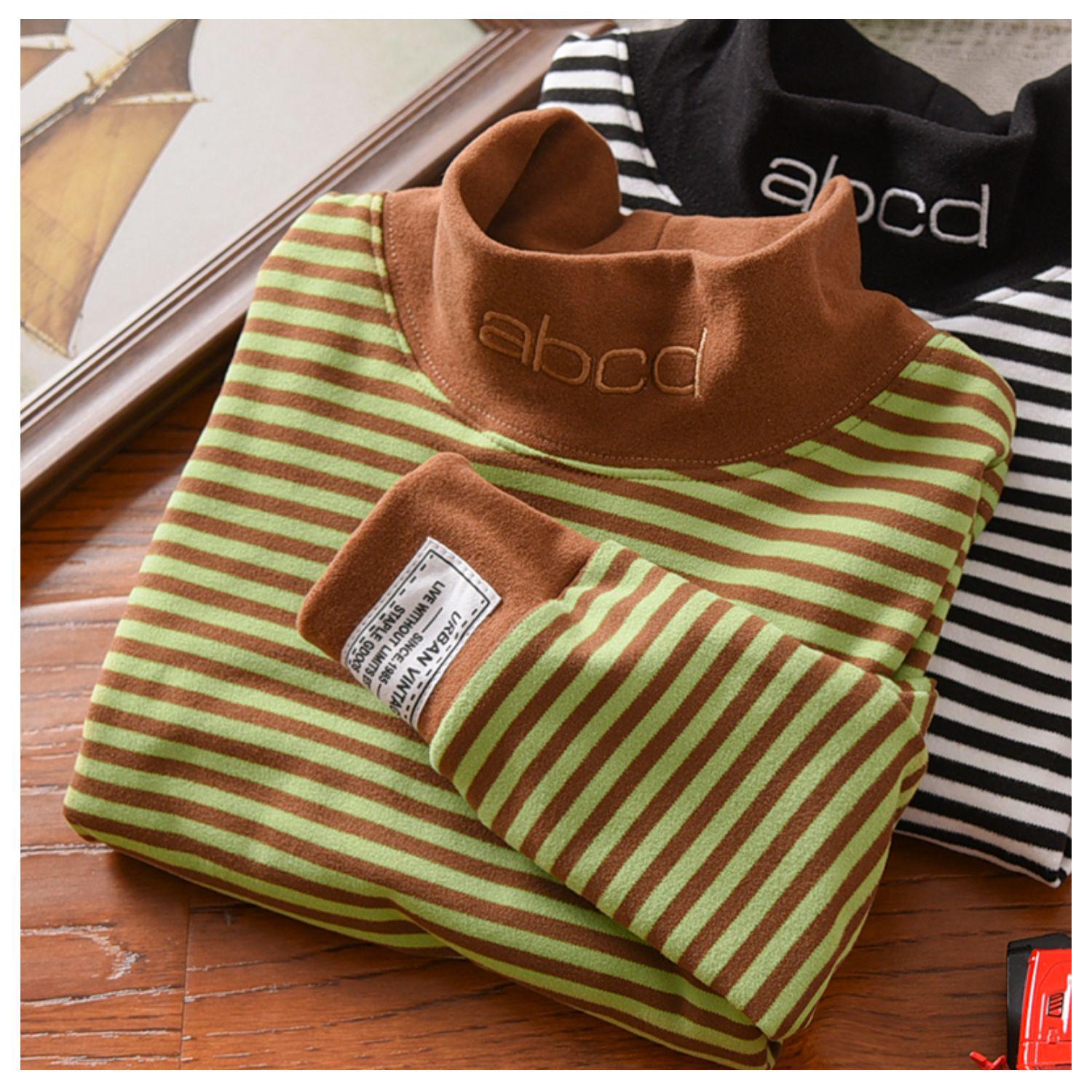 

2023 Полосатые топы с полуворотом для мальчиков: Теплые и стильные осенне-зимние рубашки для детей 120