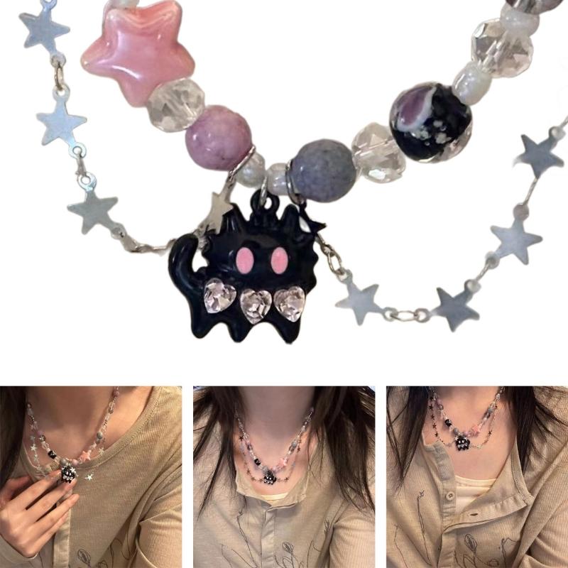 Y2K Star Pendant Necklace Cat Pendant Necklace Adjustable Chain Necklace Black Funny Necklace Perfect for Trendsetters