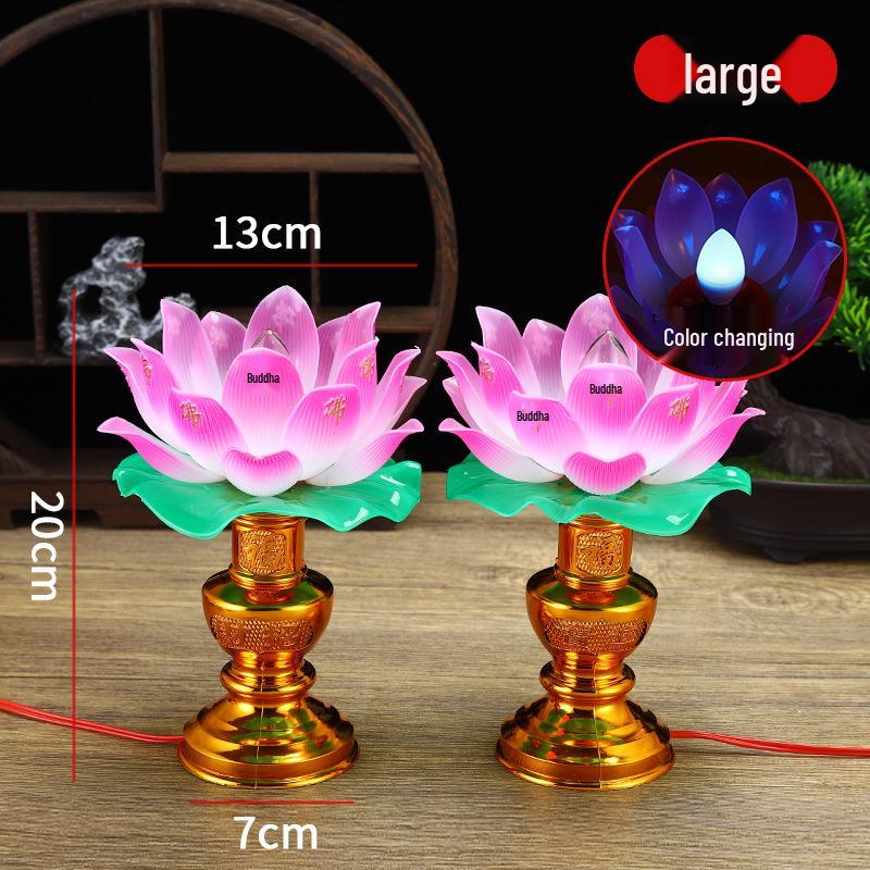 Seven-Color Plug-In Lotus Buddha Altar Offering Lamp with Eternal Light