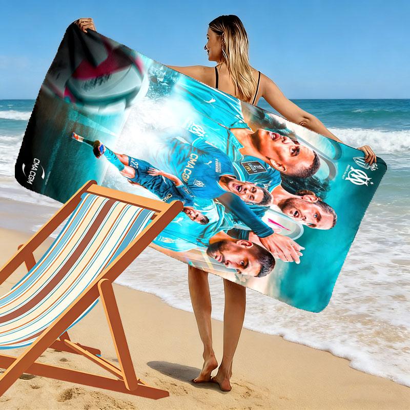 Olympique de Marseille Print Beach Towel, Large Soft Quick Dry Towel for Beach Camping Swimming